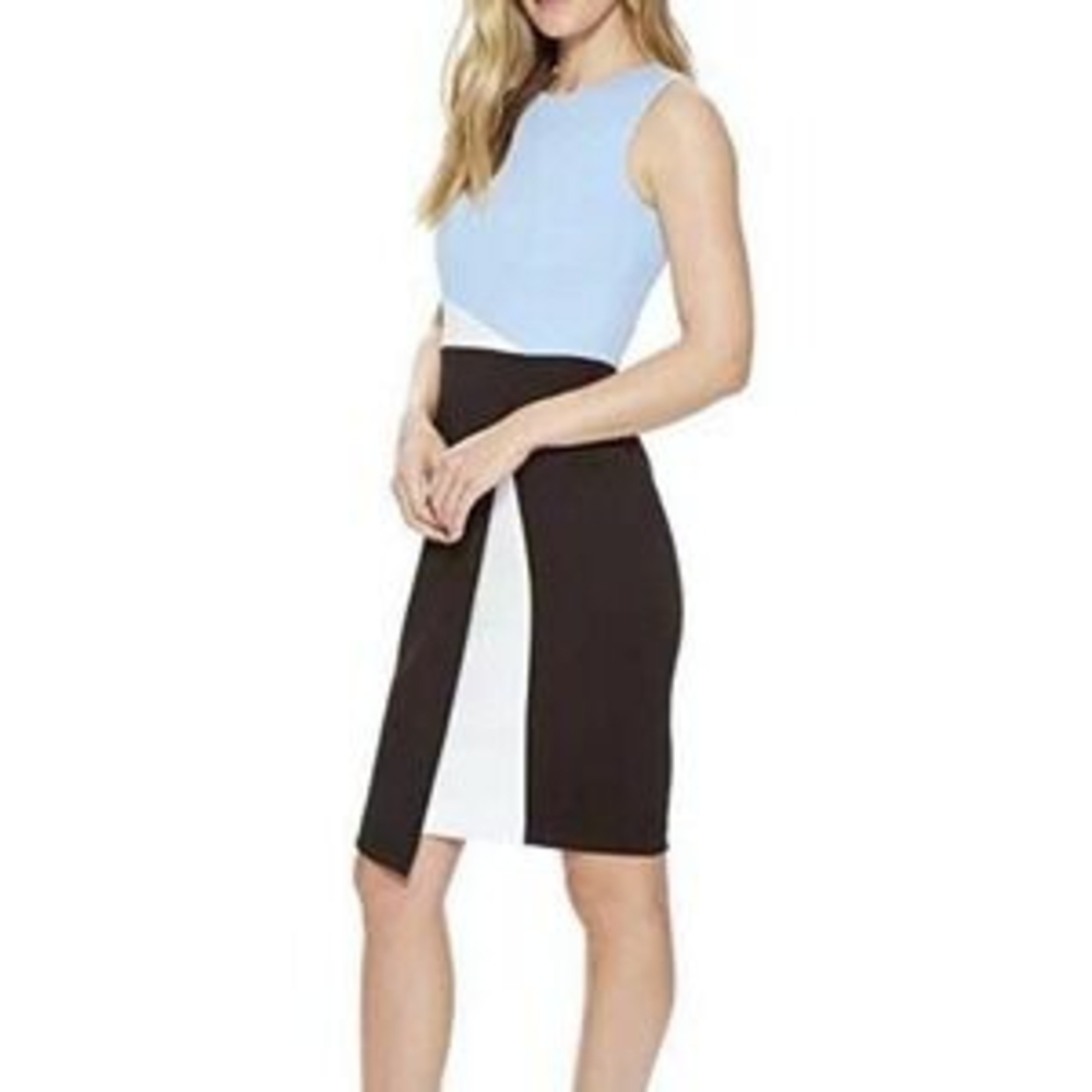 Calvin Klein Chic Faux Wrap Colorblock Sheath Sleeveless Dress Size 6 Lined
